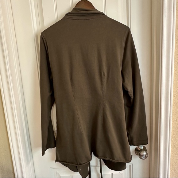 DKNY active olive green open front, belted cardigan, women, no size tag - Picture 10 of 11